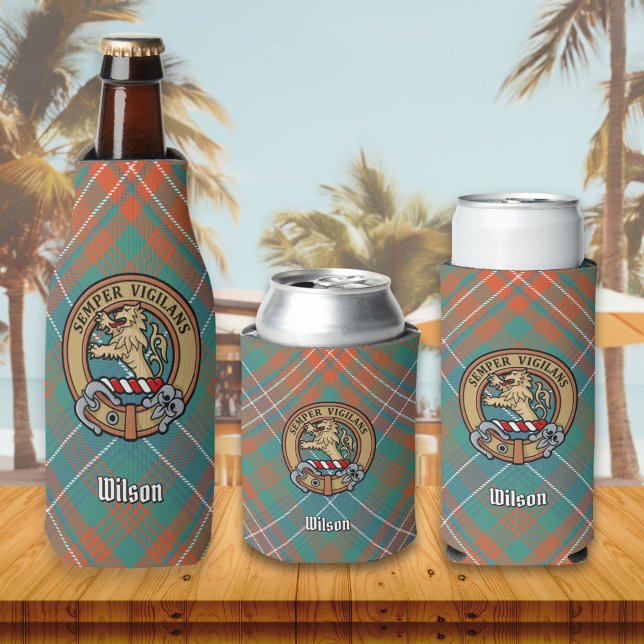 Porta-garrafa Clan Wilson Crest sobre o Antigo Tartan (Criador carregado)