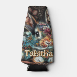 Porta-garrafa Coelho Branco Personalizado Floral Personalizado