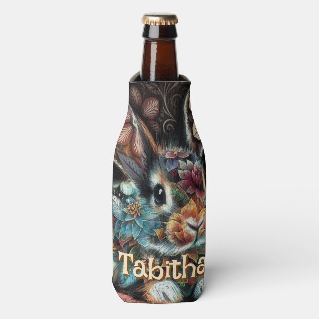 Porta-garrafa Coelho Branco Personalizado Floral Personalizado (Frente da Garrafa)