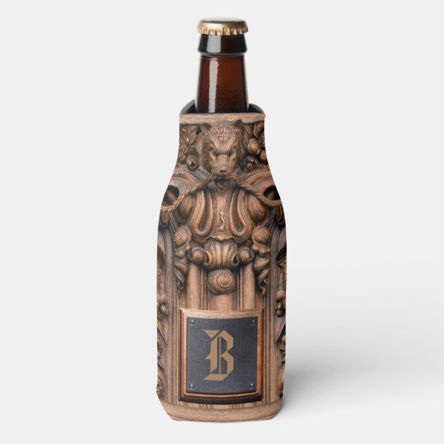 Porta-garrafa Cooler do Monograma de Madeira (Frente da Garrafa)