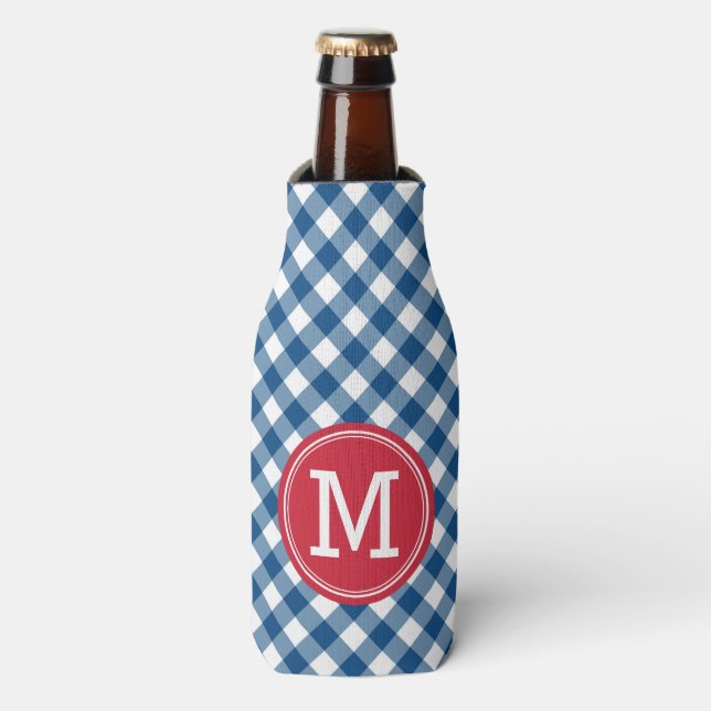 Porta-garrafa Country Chic Blue Gingham Personalize Monograma (Frente da Garrafa)