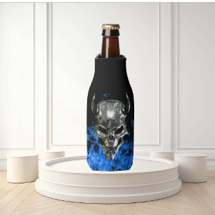 Porta-garrafa Cráneo Demonio de Metal Chrome Llama Azul