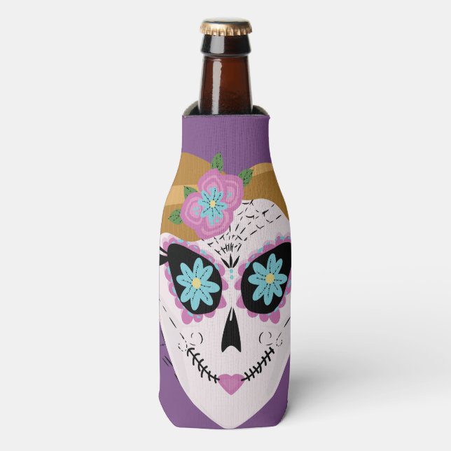 Porta-garrafa Cranio de Açúcar Floral Bonito Roxo (Frente da Garrafa)
