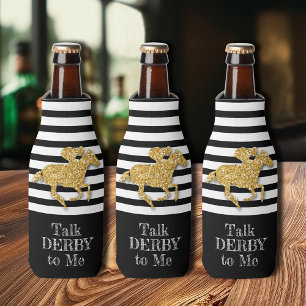 Porta-garrafa Derby Dourado Cavalo de Corrida Black White Stripe