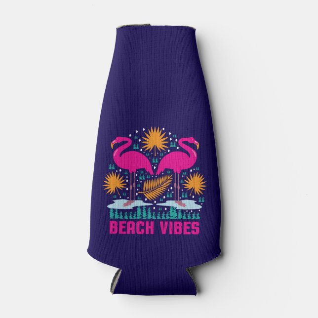 Porta-garrafa Design de Flamingos Rosa Vibes de Praia (Frente)