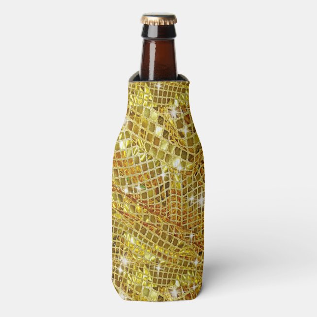 Porta-garrafa Dourado, Faux Glitter, Botão de Refrigeração (Frente da Garrafa)