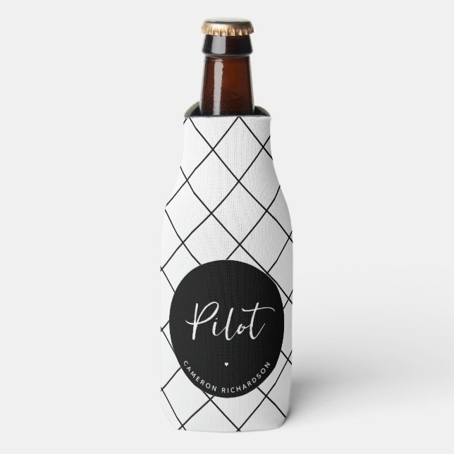 Porta-garrafa Elegante de Graduação da Escola de Aviação Piloto  (Frente da Garrafa)