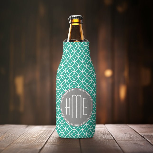Porta-garrafa Emerald Geométrico com Monogramas (Personalized Bottle Cooler - Add Name or Custom Text)