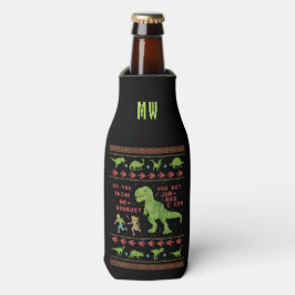 Porta-garrafa Engraçado Natal T Rex Dinossaur Humor Faux Knit