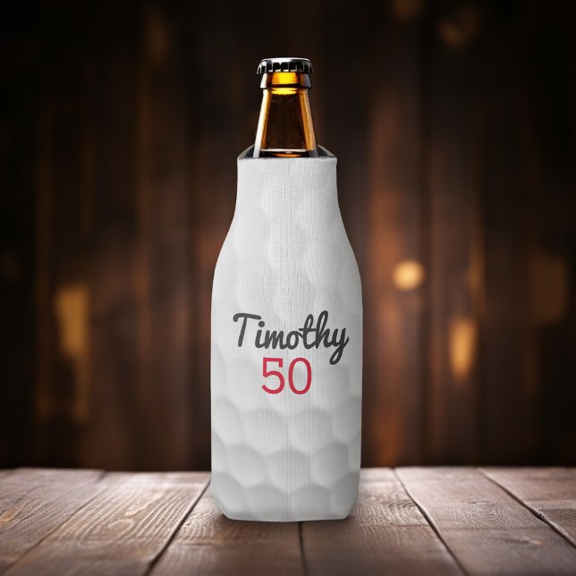 Porta-garrafa Escregos de Golf com o nome preto Número Vermelho (Add your name to this golf themed personalized bottle cooler.)