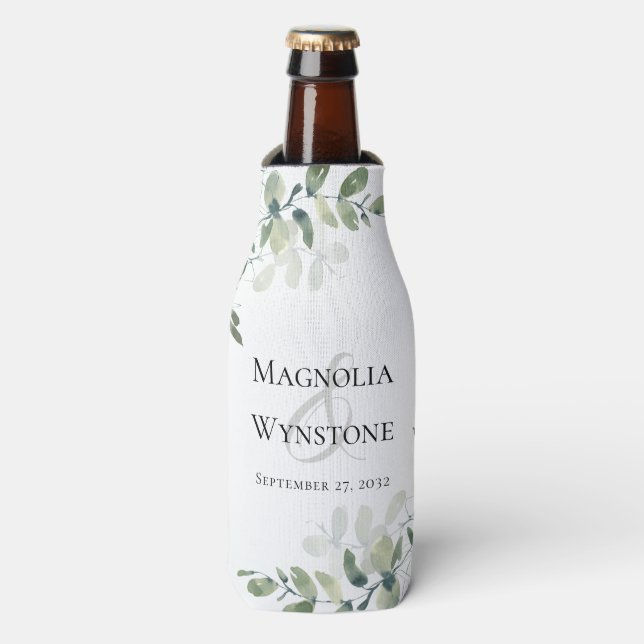 Porta-garrafa Eucalyptus Greenery Wedding Monograma (Frente da Garrafa)
