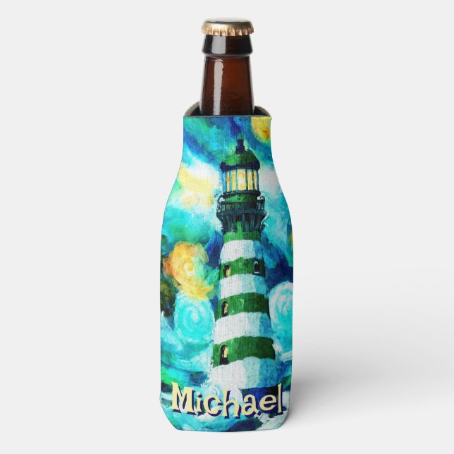 Porta-garrafa Farol Tropical Náutica Costeira Personalizada (Frente da Garrafa)