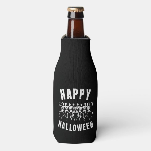 PORTA-GARRAFA FELIZ HALLOWEEN ESQUELETOS DANÇANTES (Frente da Garrafa)