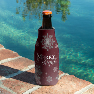 Porta-garrafa Feliz vermelha e flocos de neve brilhantes Natal