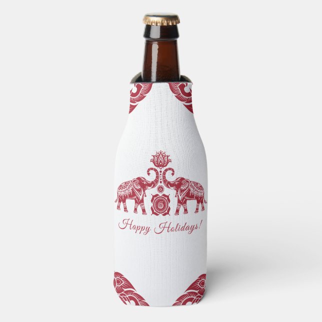 Porta-garrafa Felizes Feriados do Elefante da Tailândia, Brancos (Frente da Garrafa)