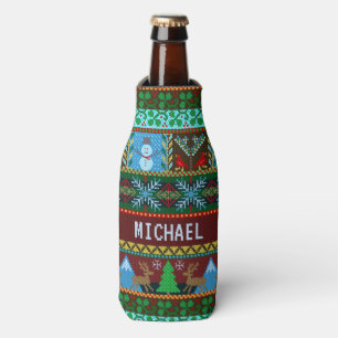 Porta-garrafa Feriado de Reindeer de Natal Knit   Nome