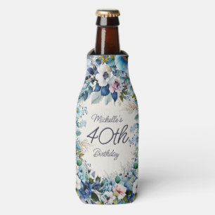 Porta-garrafa Festa de aniversário de 40 anos Floral de Cor Azul