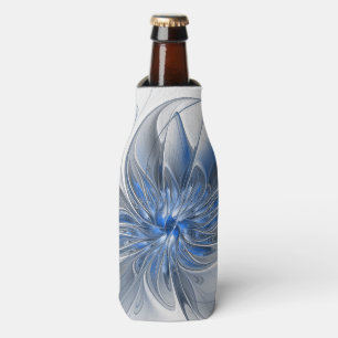 Porta-garrafa Flor de Arte Fractal em Aquarela Azul Cinza Abstra