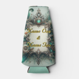 Porta-garrafa Floral Steampunk Wedding Green e Silver