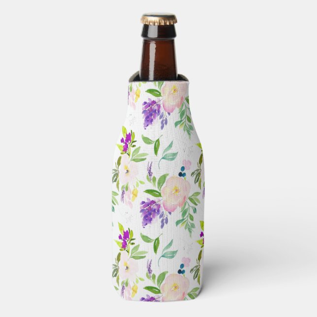 Porta-garrafa Flores de Aquarela de Densidade | Peonies e Wister (Frente da Garrafa)