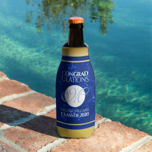 Porta-garrafa Folha de Ouro Azul Marble Monograma de Graduação