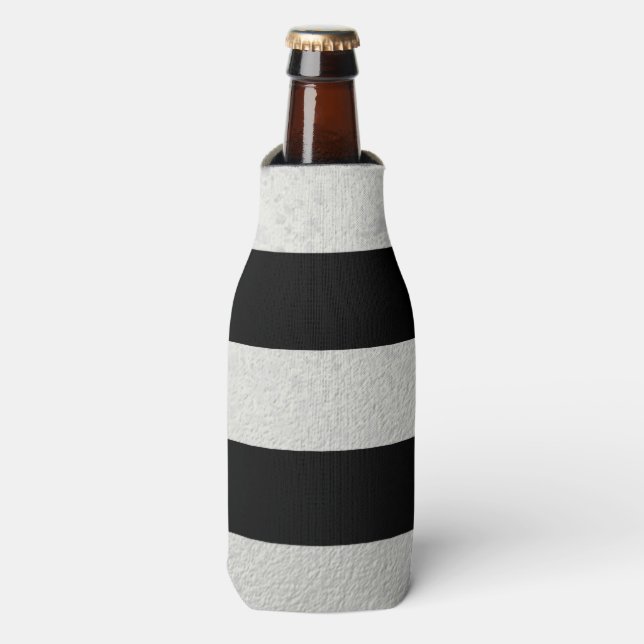 Porta-garrafa Folha prateada de tiras pretas elegantes, impressa (Frente da Garrafa)