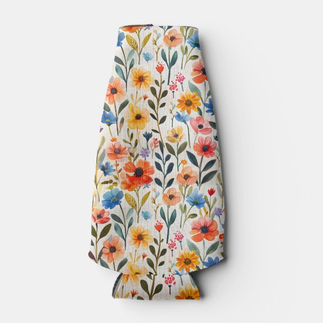 Porta-garrafa Fundo de Flores Silvestres de Primavera em Aquarel (Frente)