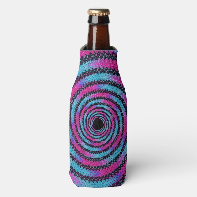 Porta-garrafa Funky Neon Vibrant Magenta e Cyan Spiral Fractal (Frente da Garrafa)