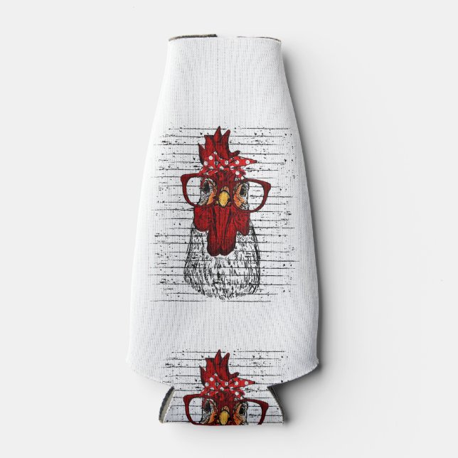 Porta-garrafa Galinha com bandana e óculos bonitos (Frente)