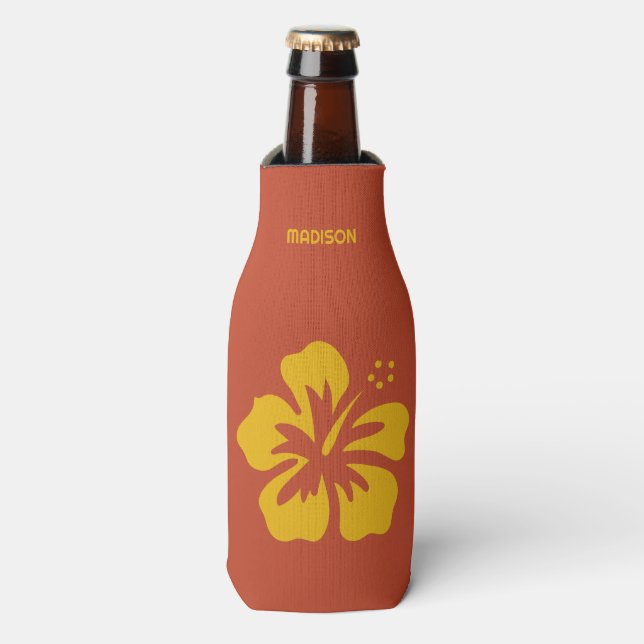 Porta-garrafa Hibiscus de nome personalizado (Frente da Garrafa)