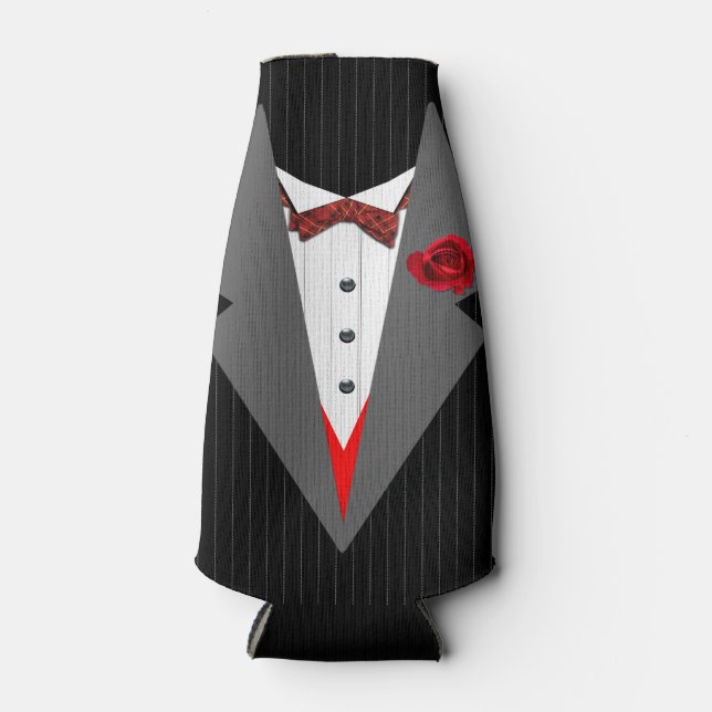 Porta-garrafa Imagem Tuxedo, Red Tartan Dickybow, Cinzas Laptops (Frente)