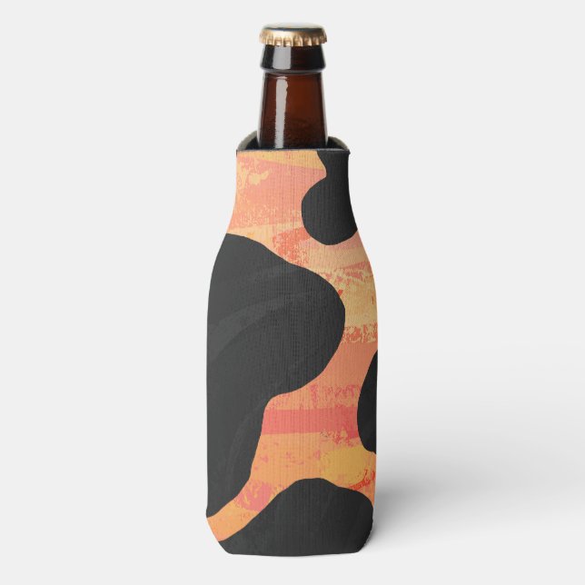 Porta-garrafa Impressão de Vaca Preta e Laranja (Frente da Garrafa)