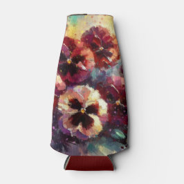 Porta-garrafa Impressionista Maroon Pansies Floral Pintura