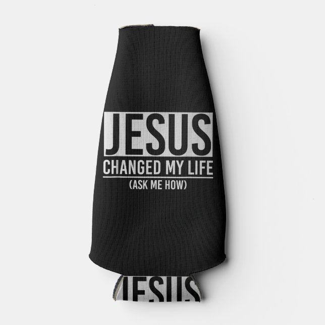 Porta-garrafa Jesus Mudou Minha Vida Pergunte Como Jesus (Frente)