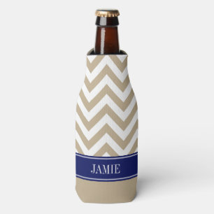 Porta-garrafa Khaki Branco LG Chevron Azul-Marinho Nome Monogram