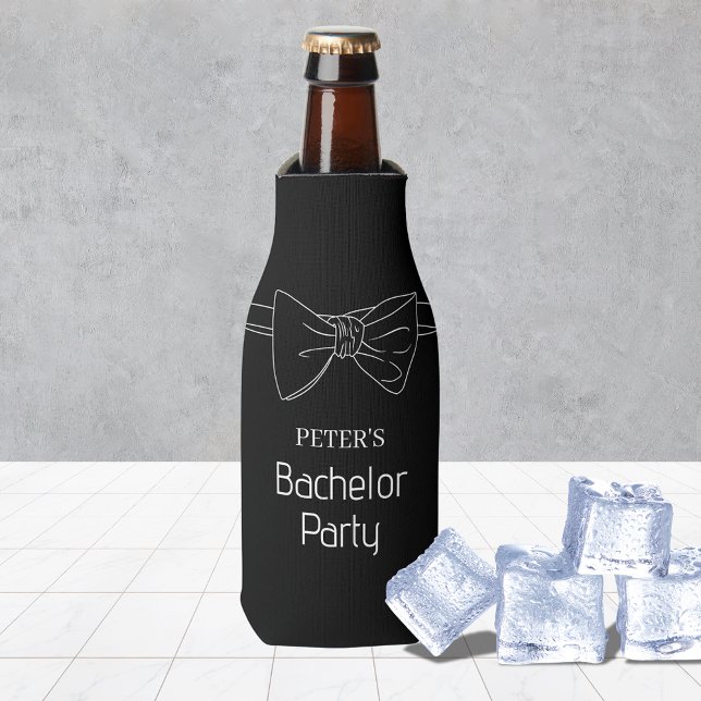 Porta-garrafa Laço Preto Personalizado Cerveja para Festa de Des (Bow Tie Custom Black Bachelor Party Beer Bottle Cooler
)