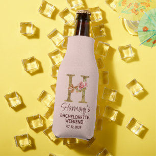 Porta-garrafa Letra Personalizada H Dourado Rosas Rosa Desvaneci