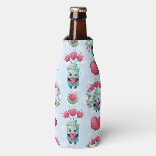 Porta-garrafa Linda Floral Mason Jar Hearts Pattern (Frente da Garrafa)