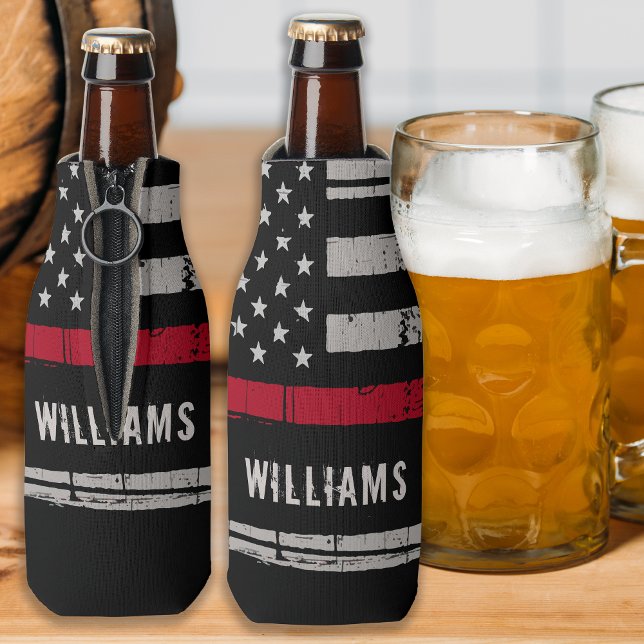 Porta-garrafa Linha Vermelha fina de bombeiro personalizado (Criador carregado)