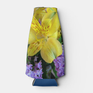 Porta-garrafa Lírios Amarelos e Flores Lilases Roxos