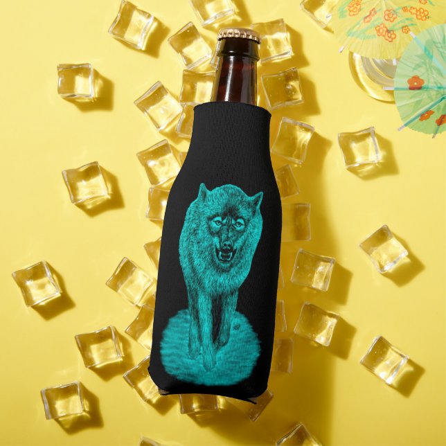 Porta-garrafa Lobo Negro Zangado na Noite (Verão in situ)