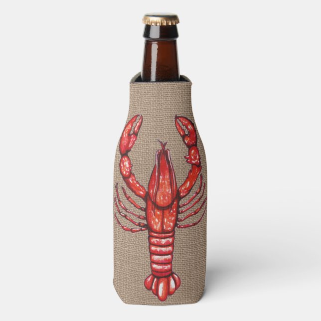 Porta-garrafa Louisiana Cajun Crawfish Faux Burlap (Frente da Garrafa)