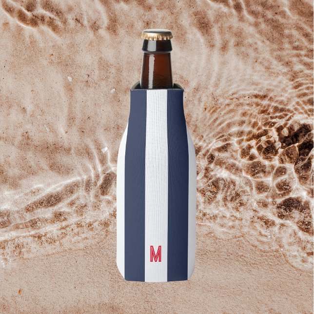 Porta-garrafa Marinho Cabana Stripe e Monograma Vermelho Persona (Criador carregado)