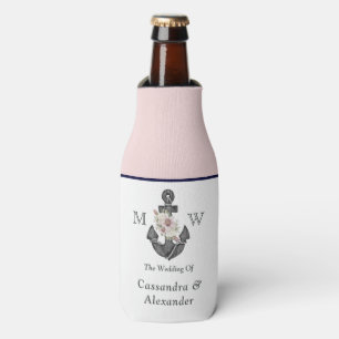 Porta-garrafa Marinho Rosa Náutico de Âncora Floral de Casamento