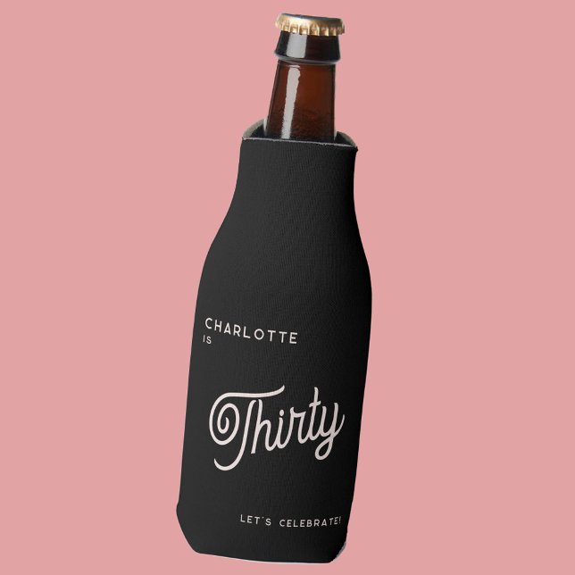 Porta-garrafa Moderno 30 30 Aniversários - Preto Rosa (Thirty 30th birthday personalized bottle cooler sleeve)