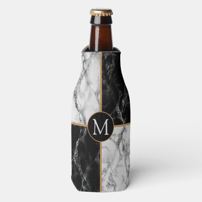 Porta-garrafa Monogram Bottle Cooler Black White Check Marble (Frente da Garrafa)