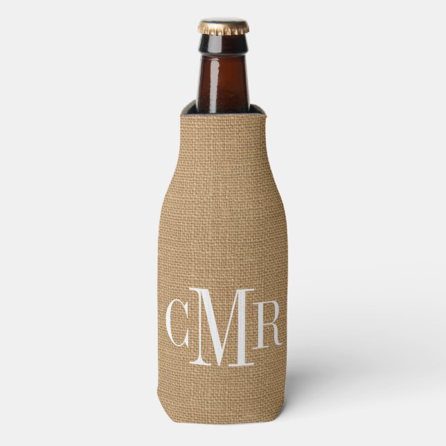 Porta-garrafa Monograma Clássico de Burlap Rustic (Frente da Garrafa)