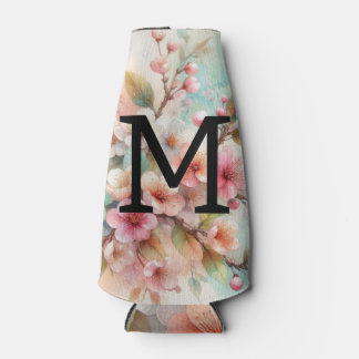 Porta-garrafa Monograma de aquarela floral com flores de cerejei
