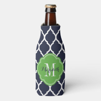 Porta-garrafa Monograma do Quatrefoil de marinho Azul e Verde em