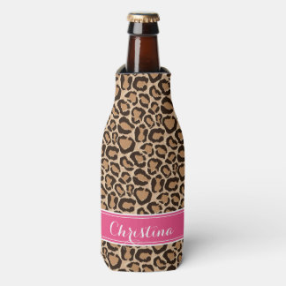 Porta-garrafa Monograma Personalizado de Impressão Rosa e Leopar